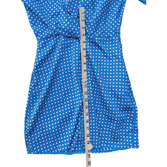 Missguided Polka Dot Twist Front Mini Dress Long Bell Sleeve Blue White - Size 0 - Picture 9 of 11